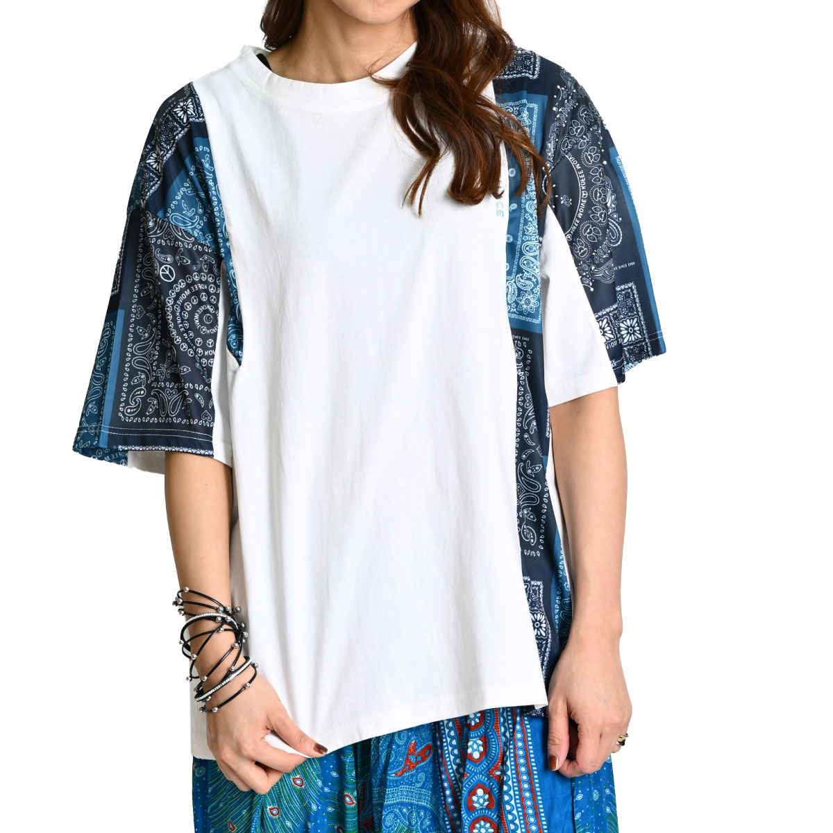marai Tシャツ レディース メンズ 半袖Tシャツ 切り替えで目を