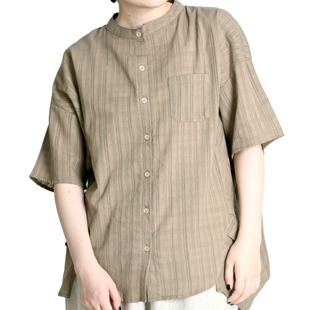 marai バンドカラーシャツ レディース チェック柄 ちょっとした