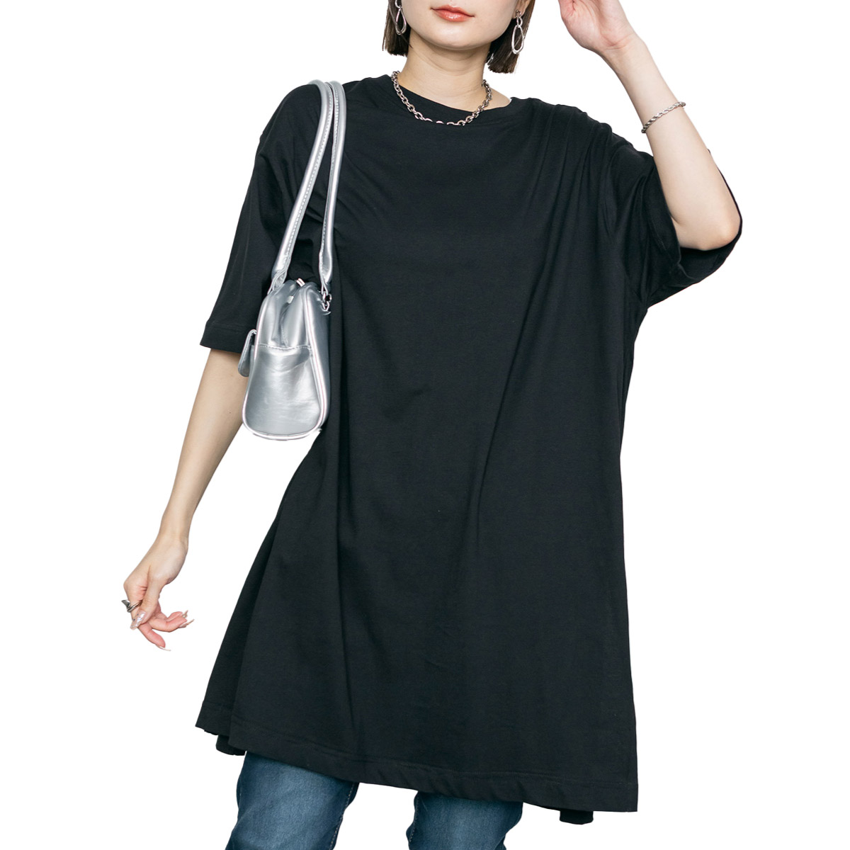 marai チュニック ワンピース レディース 5分袖 半袖 サイドスリット