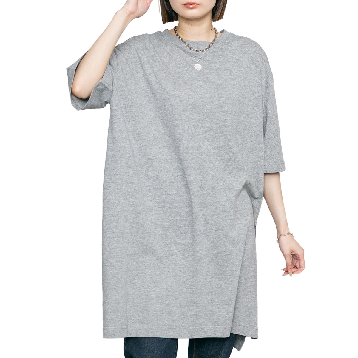 RHC デザイン Tシャツ チュニック ミニ ワンピース 半袖 グレー Ron Herman - RHC デザイン Tシャツ チュニック ミニ ワンピース 半袖