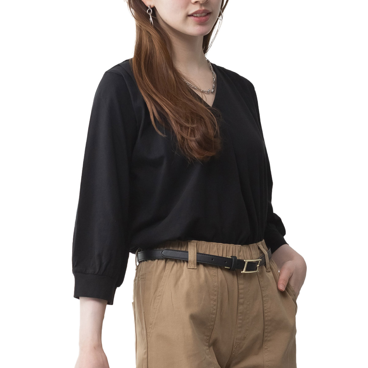 marai（マーライ） Tシャツ レディース ブラウス Vネック 七分袖 綿100 