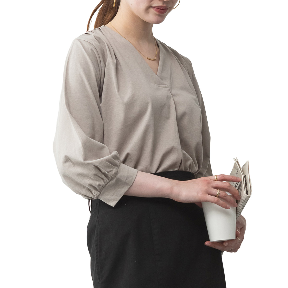 marai（マーライ） Tシャツ レディース ブラウス Vネック 七分袖 綿100 