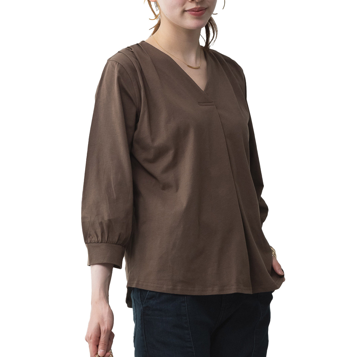 marai（マーライ） Tシャツ レディース ブラウス Vネック 七分袖 綿100 