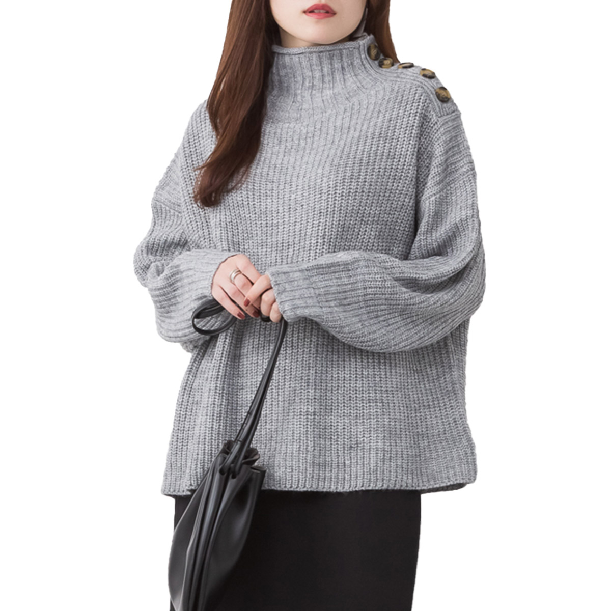 marai（マーライ） ニット レディース 肩ボタン ハイネック セーター
