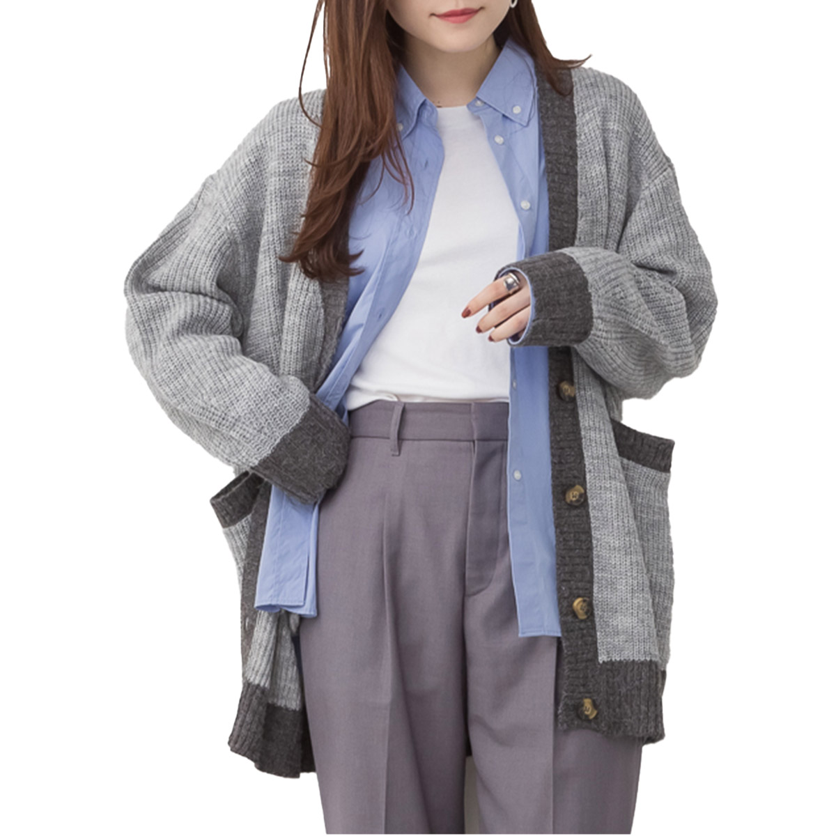 marai（マーライ） カーディガン レディース Vネック ニット 配色 バイ