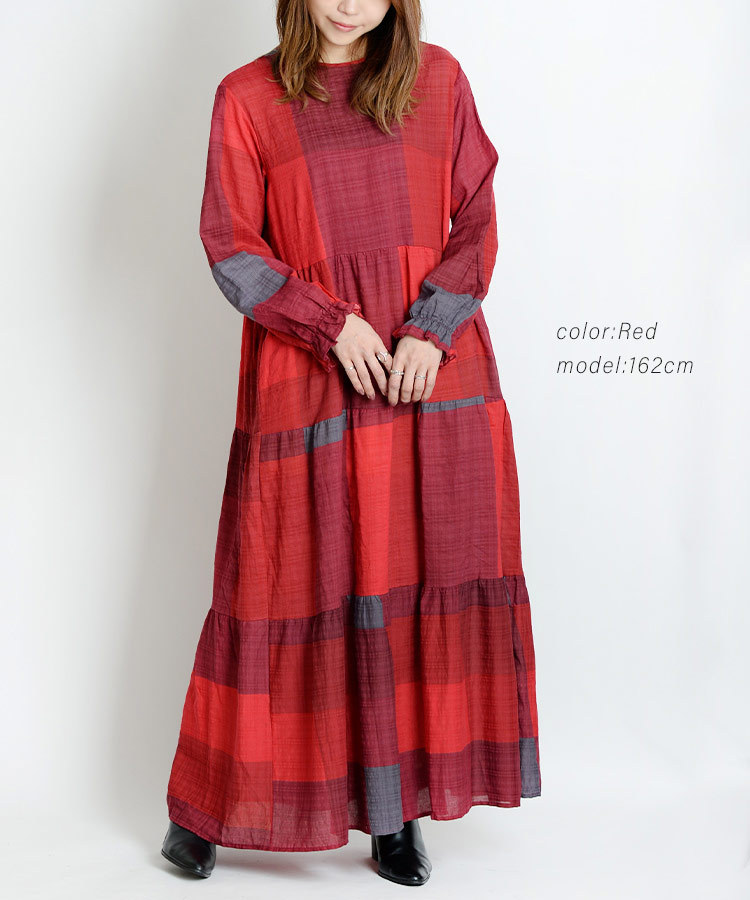 大人かわいいガーリーレトロな総柄ティアードワンピース