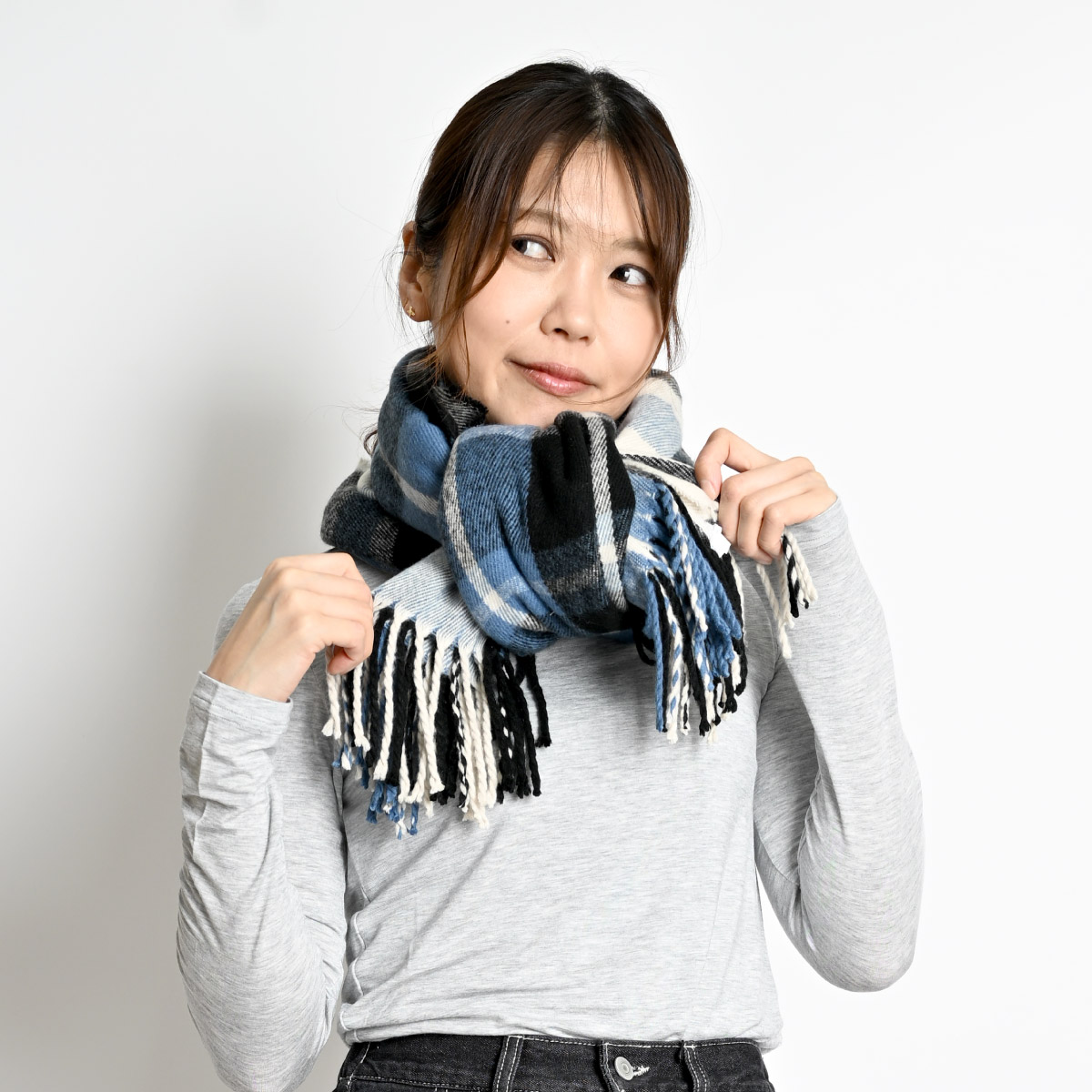 marai マフラー ストール 大判 厚手 チェック クラシックに差し