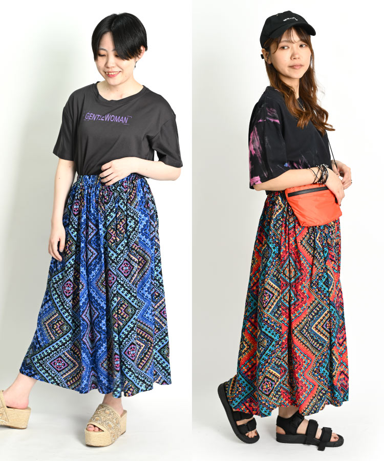 marai ロングスカート レディース ボトムス 総柄 幾何学柄 周り