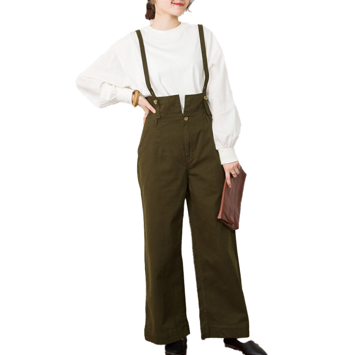 marai（マーライ） パンツ レディース ワイドパンツ サスペンダー付き