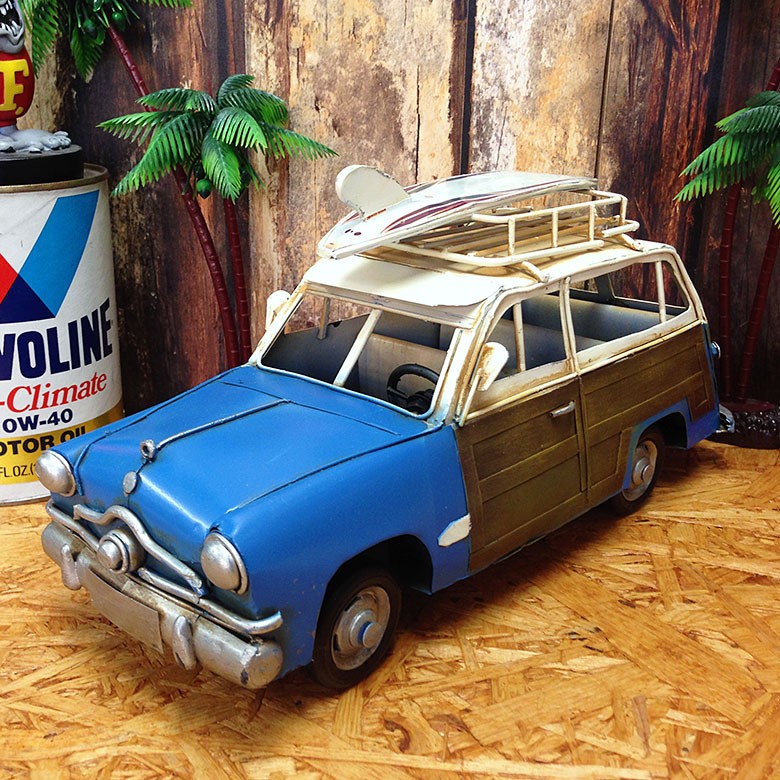 B1 ビンテージ風 ブリキカー ウッディワゴン // インテリア 置き物