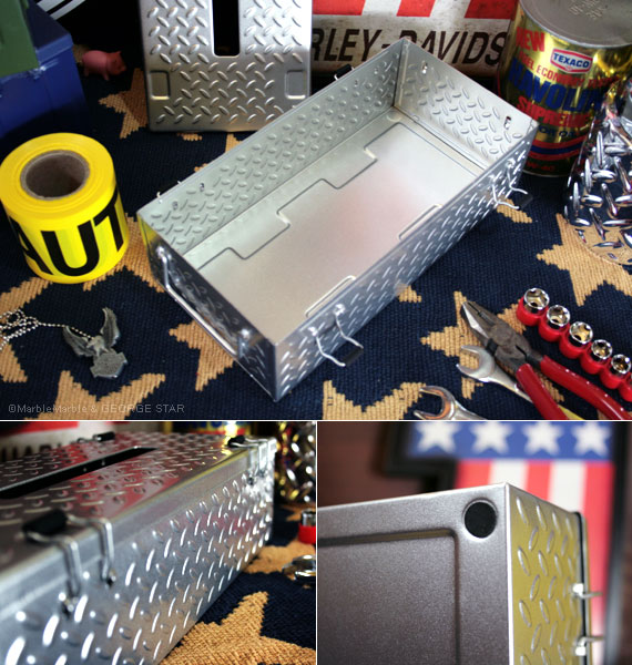 B1 アメリカ雑貨 メタルティッシュケース チェッカープレート 縞板凹凸