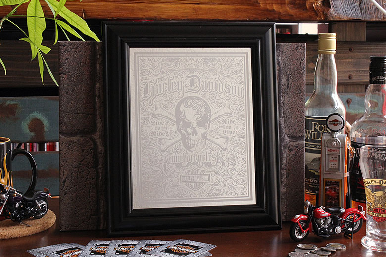 A1 ハーレーダビッドソン Live-To-Ride スカルミラー ウッドフレーム