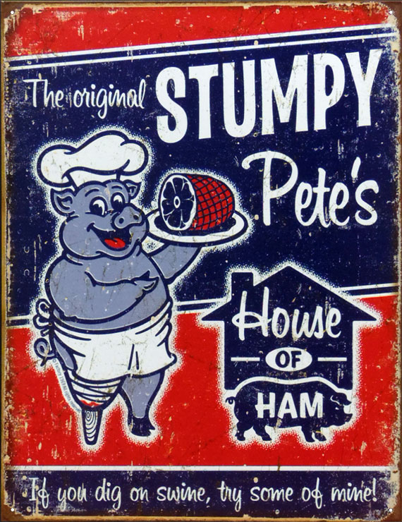 ブリキ看板 C3 ブリキ看板 STUMPY Pete's 自らの肢を商品とする豚 : アメリカン