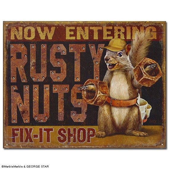 C3 ブリキ看板 錆び取り屋 Rusty Nuts Fix It Shop // TINサイン