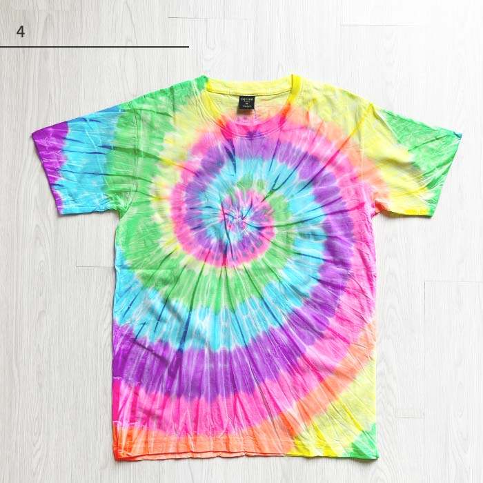 送料無料 半袖 Tシャツ エスニック タイダイ染め サークル 蛍光 ネオン
