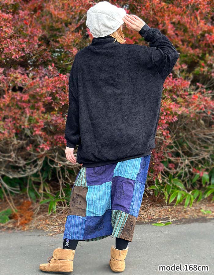 □エスニック トップス 長袖 ボア ハイネック タートルネック プル