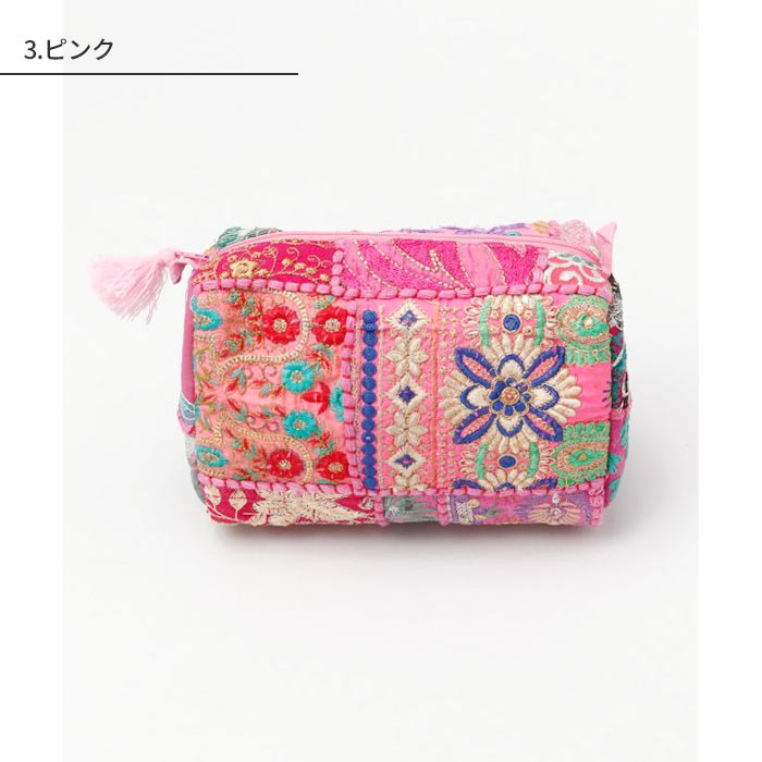 ポーチ エスニック アジアン 化粧ポーチ バニティ 刺繍 ザリ刺繍