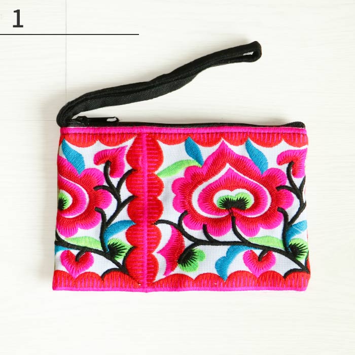 ミニポーチ フラット 小物入れ エスニック モン族 刺繍 刺しゅう