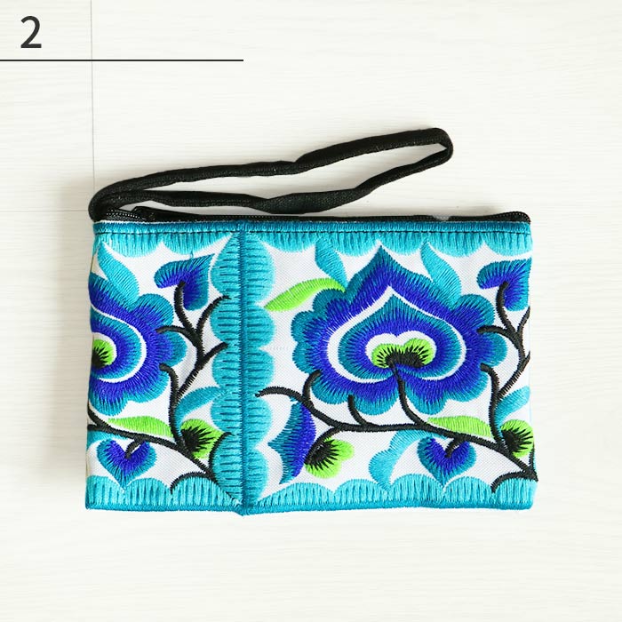 アジア雑貨 ミニポーチ フラット 小物入れ エスニック モン族 刺繍 刺しゅう