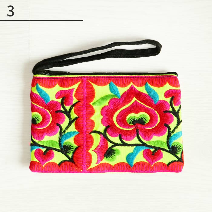 アジア雑貨 ミニポーチ フラット 小物入れ エスニック モン族 刺繍 刺しゅう