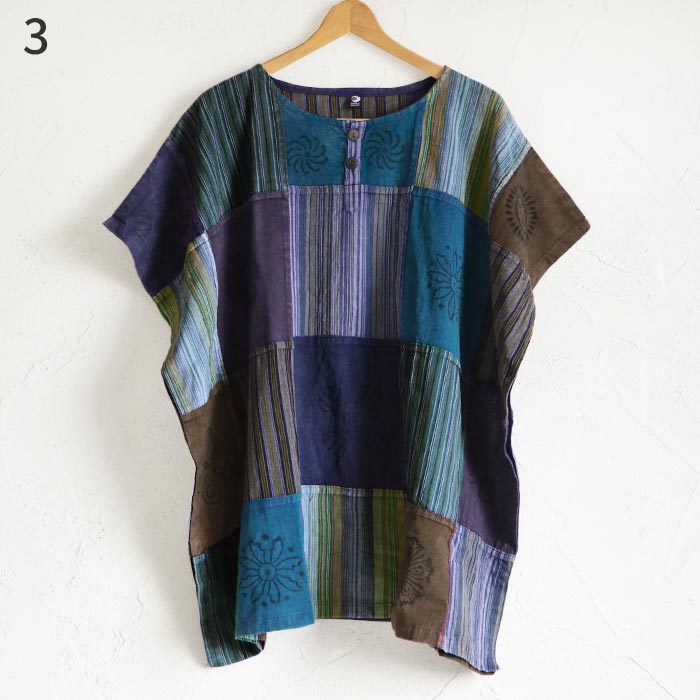 エスニック カットソー チュニック トップス ドルマン チベット パッチ