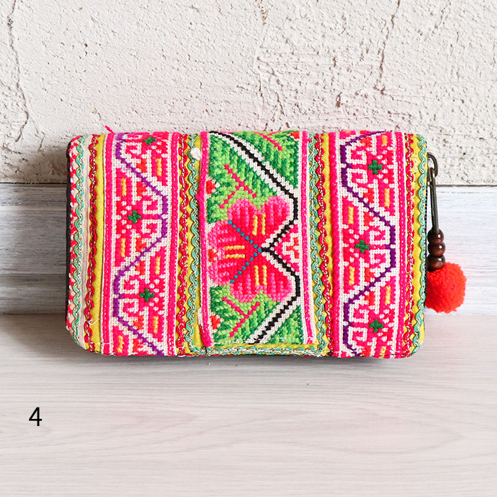 ショートウォレット モン族 刺繍 財布 サイフ 小銭入れ