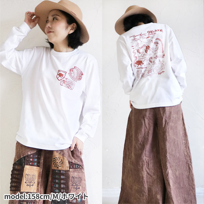 Tシャツ ロンT カットソー トップス 長袖 エスニック アジアン 