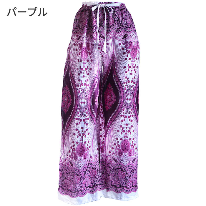 エスニックワイドパンツ　ピンク タイパンツ ワイドパンツ レディース エスニック ファッション 花柄