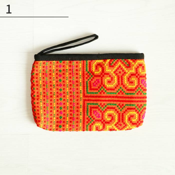 ポーチ フラット 小物入れ エスニック モン族 刺繍 刺しゅう おしゃれ