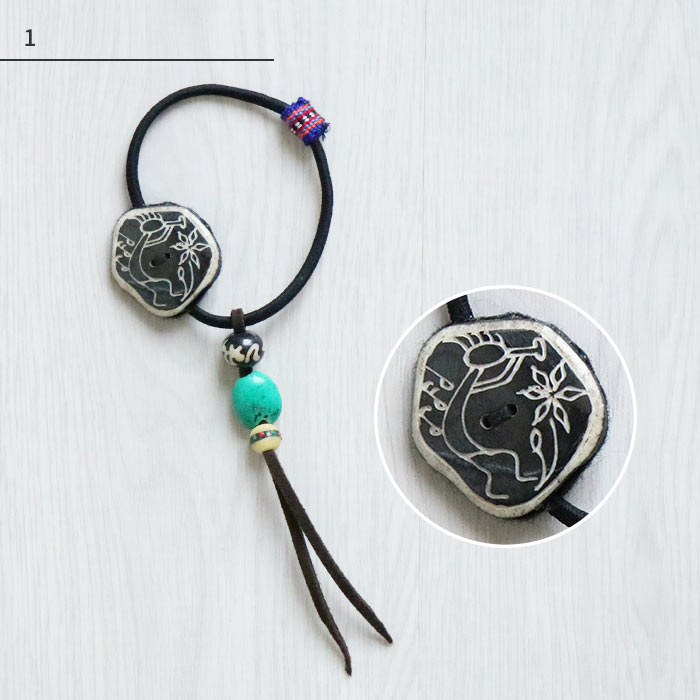 ヘアゴム レディース エスニック ビーズ リス族 刺しゅう まとめ髪