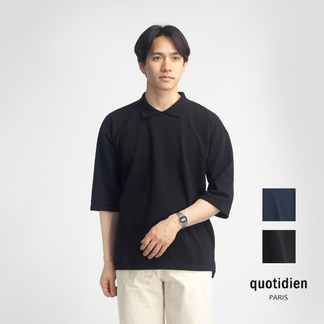 quotidien（コティディアン） ビッグポロシャツ 鹿の子 5分袖 フランス