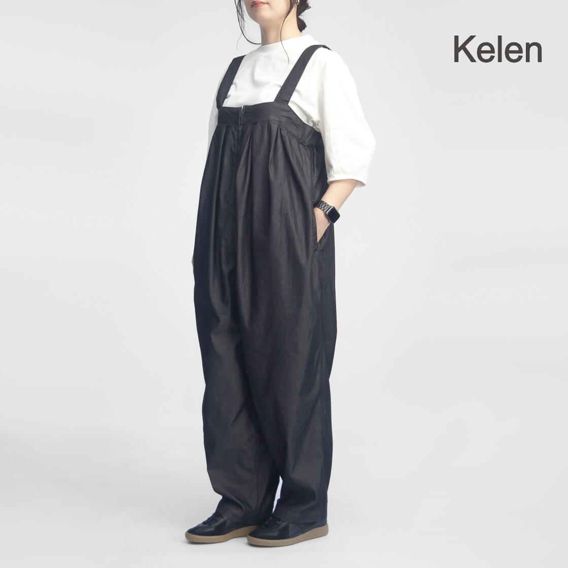 KELEN カーブラインサロペット ブラック Kelen（ケレン） デニム サロペット オーバーオール SANU コクーン