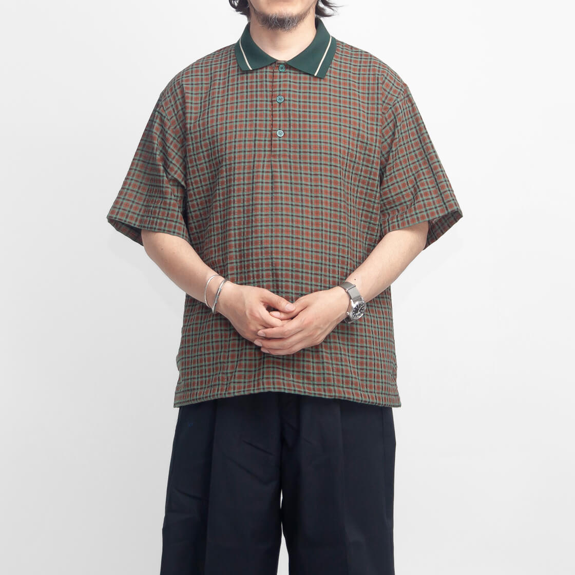 Kelen（ケレン） KELEN JAFAR ライン襟 チェックポロシャツ メンズ