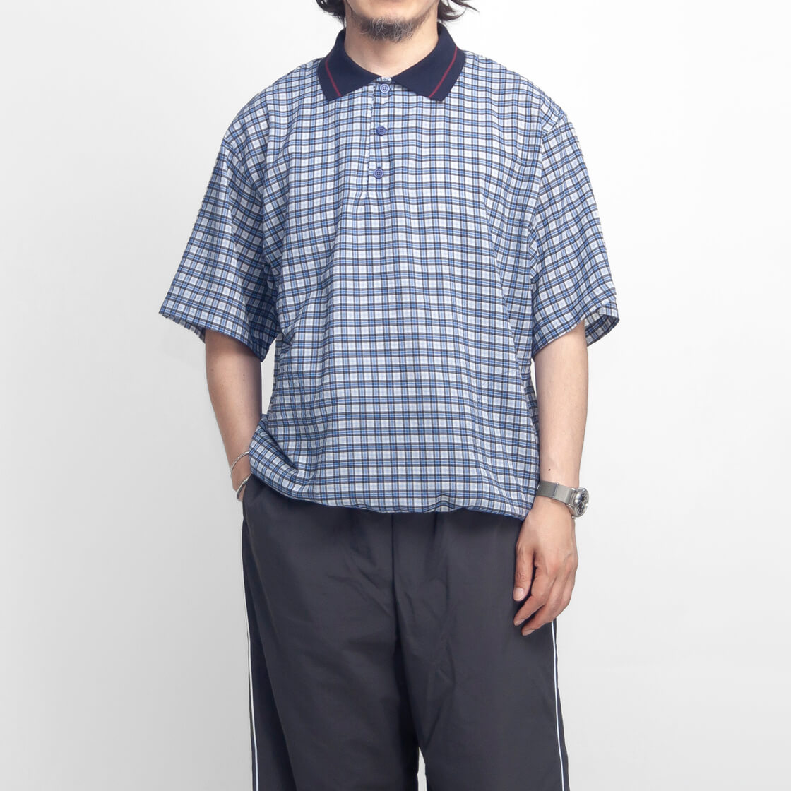 Kelen（ケレン） KELEN JAFAR ライン襟 チェックポロシャツ メンズ