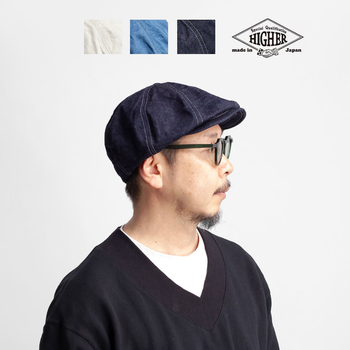 HIGHER ハイヤー 12ozデニム キャスケット ハンチング 帽子 日本製 メンズ レディース ユニセックス