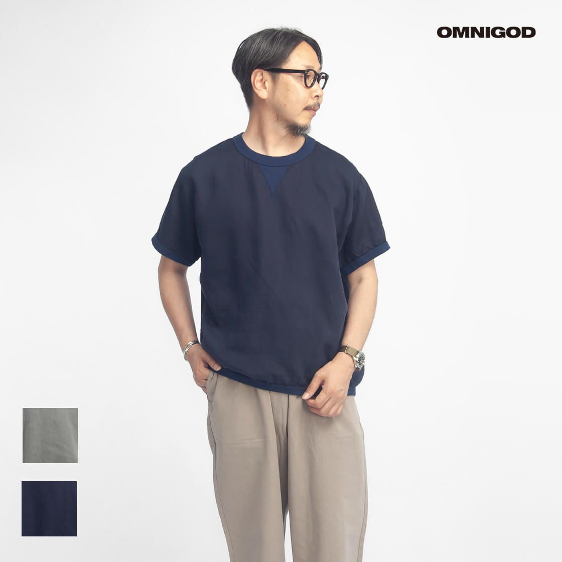 OMNIGOD（オムニゴッド） テンセルリネン クルーネック半袖シャツ 日本