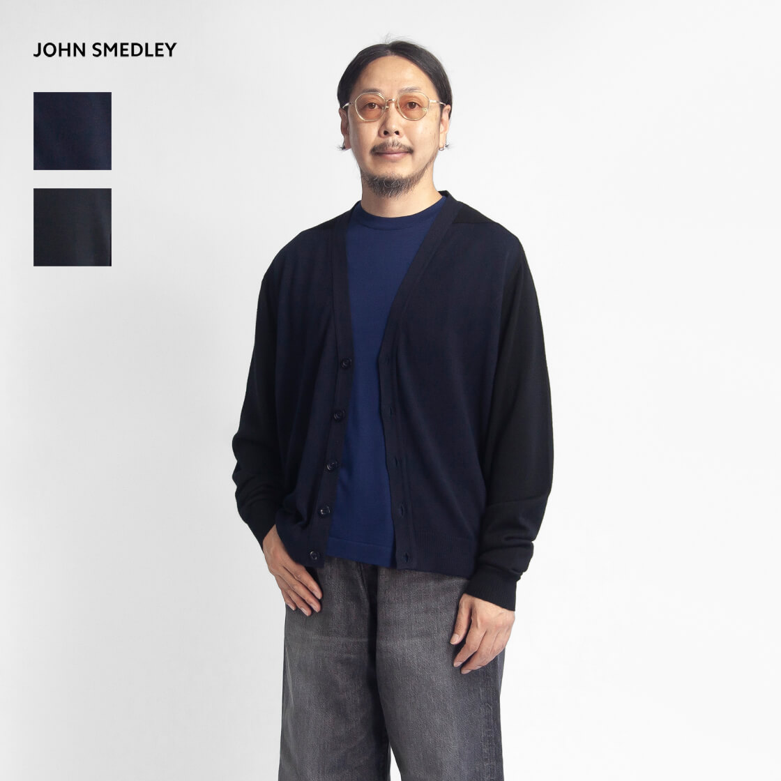 現行 ジョンスメドレー シーアイランドコットン Mサイズ ネイビー カーディガン シーアイランドコットン ニットカーディガン｜JOHN SMEDLEY