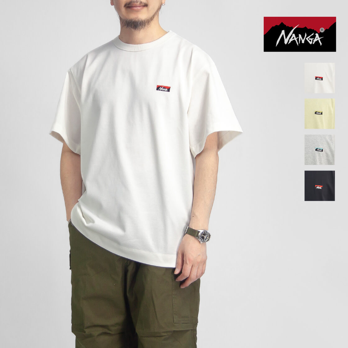 NANGA（ナンガ） エンブロイダリーTシャツ ボックスロゴ エコ