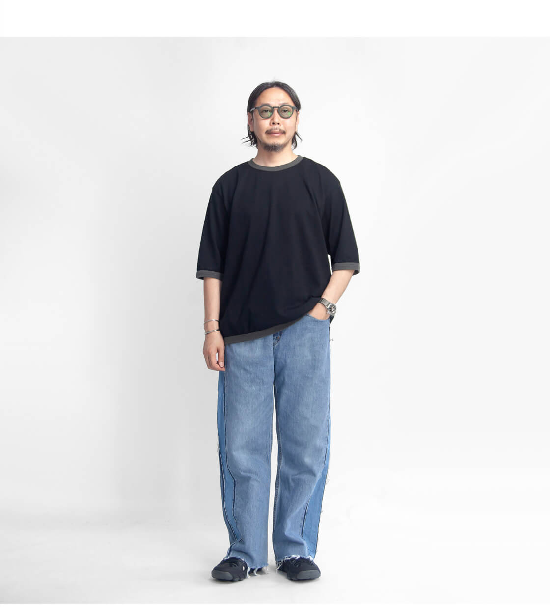 度詰め天竺 バイカラー リンガーネック Tシャツ 日本製 Mared マレッド