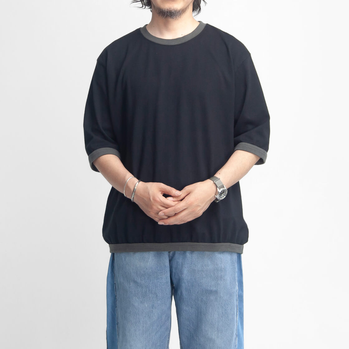 度詰め天竺 バイカラー リンガーネック Tシャツ 日本製 Mared マレッド