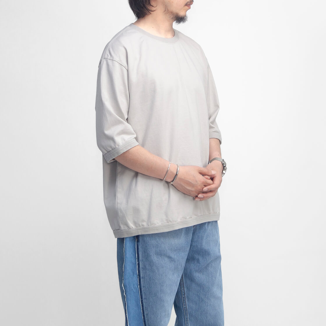 度詰め天竺 バイカラー リンガーネック Tシャツ 日本製 Mared マレッド