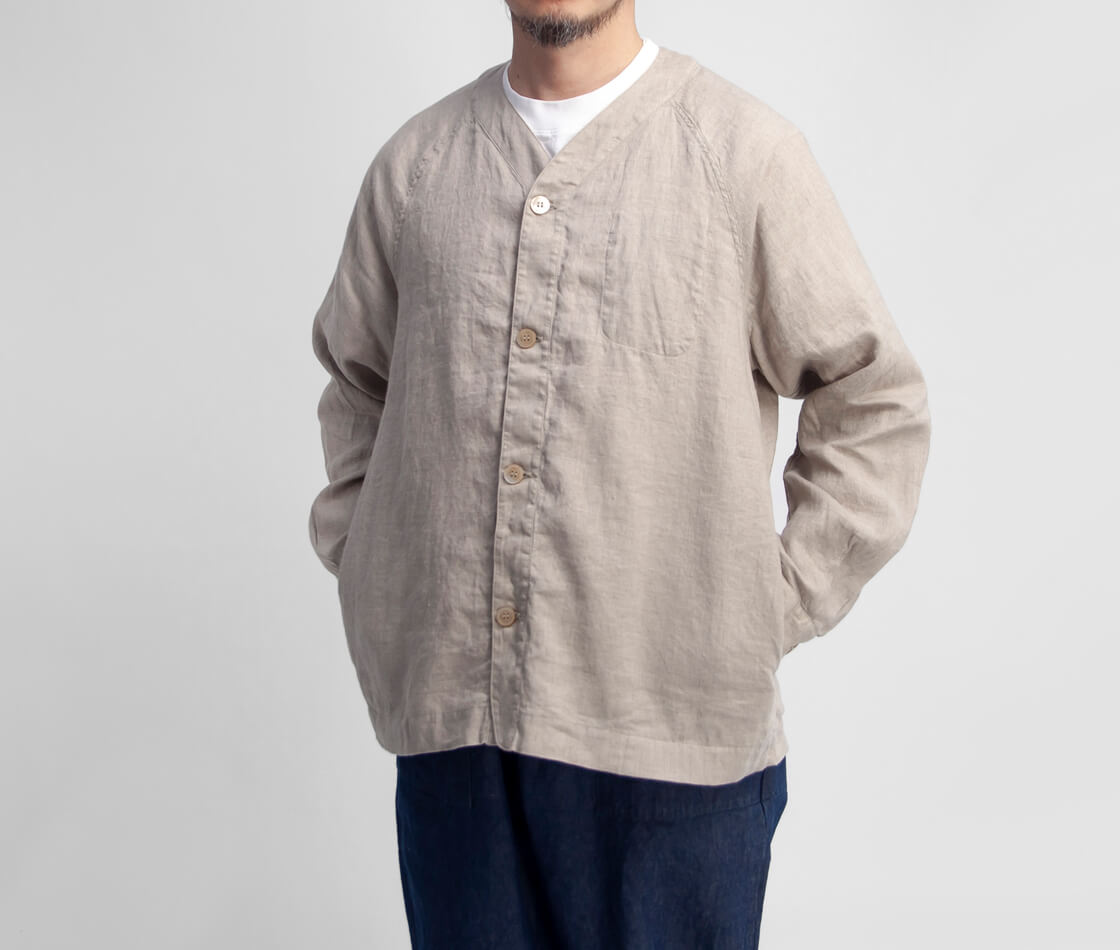 定価4,1万＊美品 45R リネン天竺のカットワークカーディガン M グレージュ HAVE A GOOD DAY（ハブアグッドデイ） 麻100％ リネンカーディガン