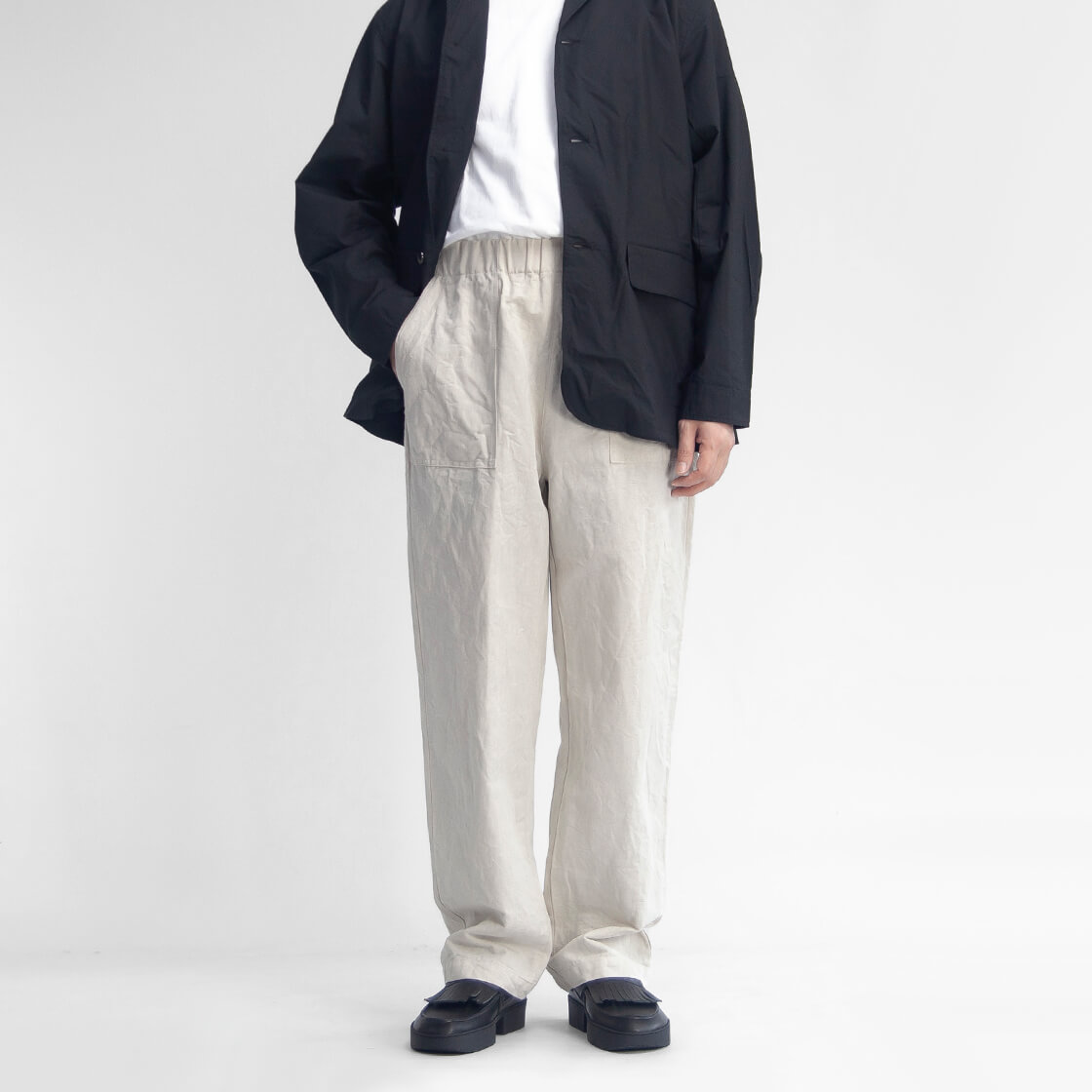 定6.9万★andrea ya'aqov 綿麻スウェットパンツ アンドレアヤコブ HAVE A GOOD DAY（ハブアグッドデイ） 綿麻シャンブレー リラックス