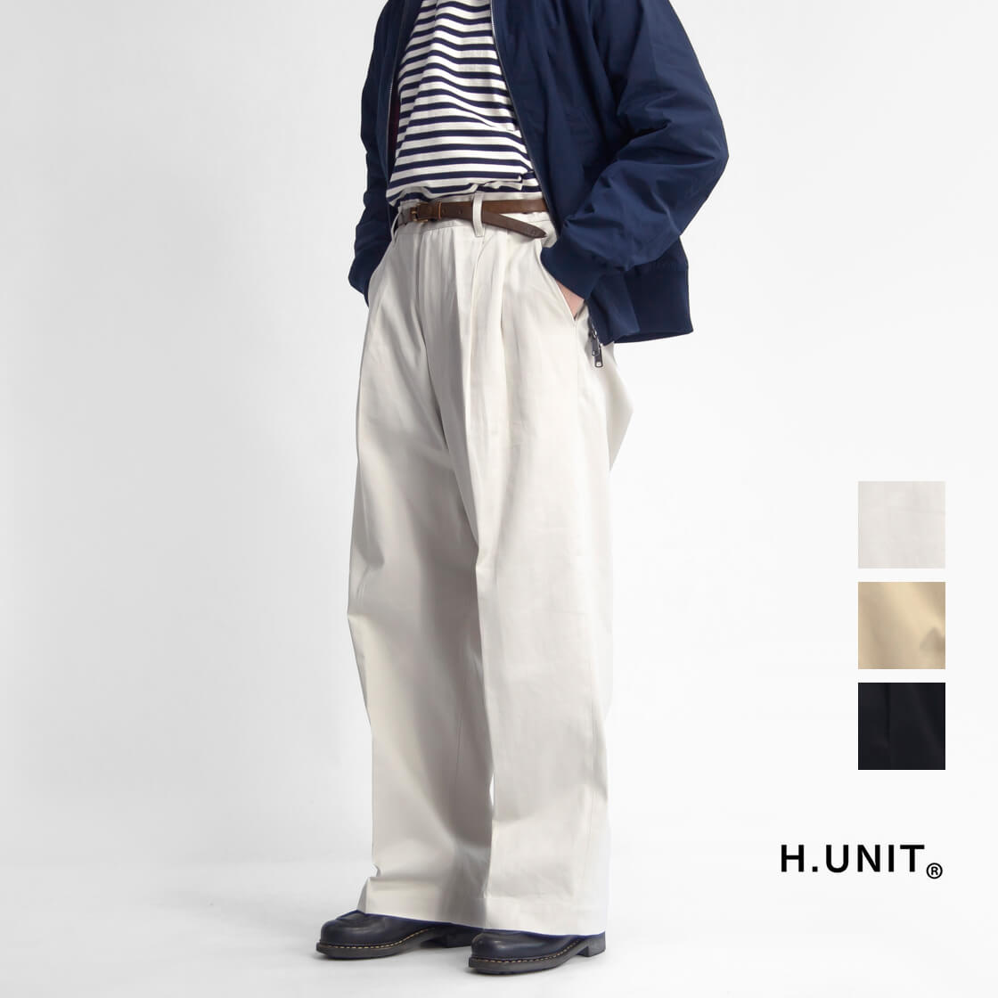 H.UNIT ウエポン 2タック クラウンサイズ トラウザーズ　サイズ3 hu-hpt089-00.jpg