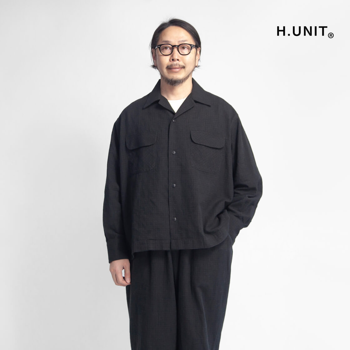 H.UNIT エイチユニット ウールチェックコート black 2024AW H.UNIT STORE LABEL エイチユニット H.UNIT 綿麻ネップチェック