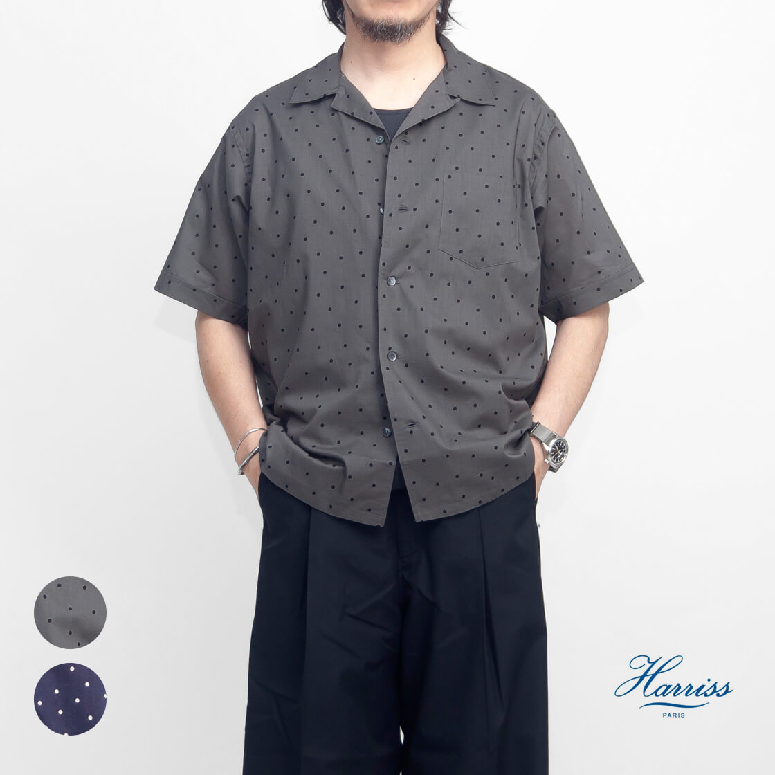 Harriss ハリス 60ローン ランダムドット オープンカラー半袖