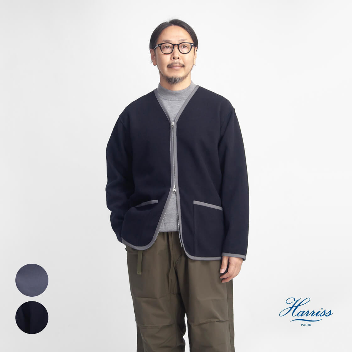 Harriss（ハリス） ウールライクダブルジャージー ノーカラージップ