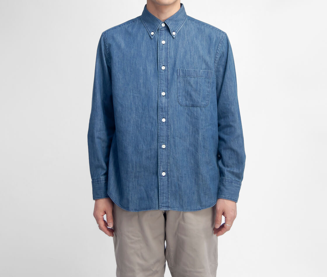 MANUAL ALPHABET マニュアルアルファベット デニムシャツ NAVY ボタンダウン Bulging Fit ルーズフィット 日本製 メンズ