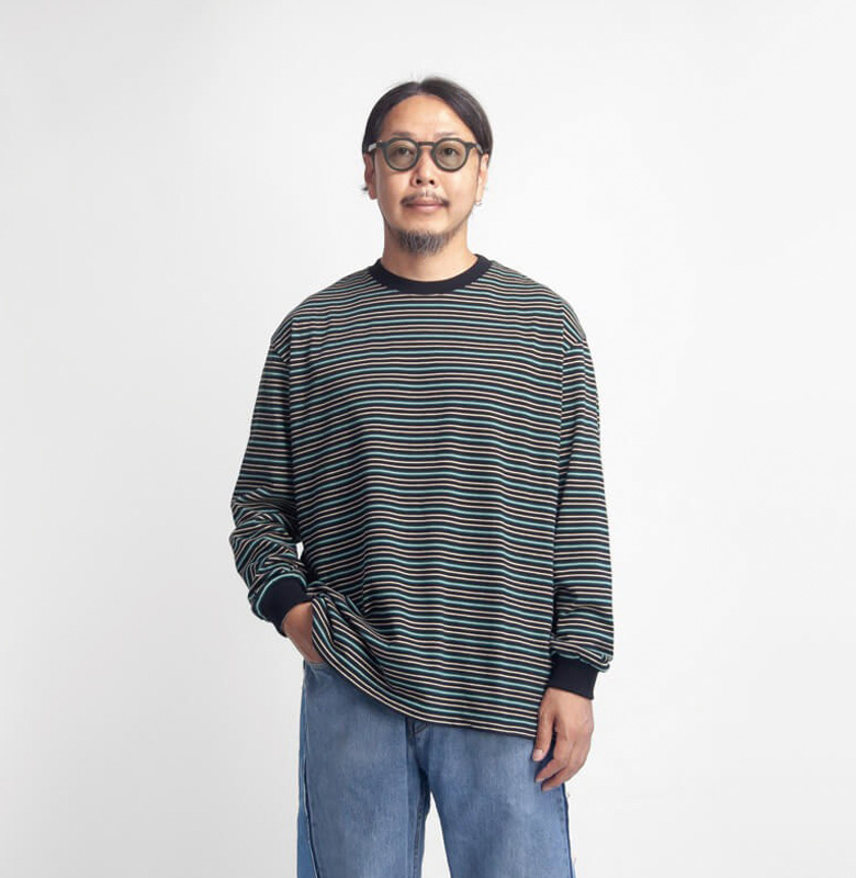 MANUAL ALPHABET マニュアルアルファベット マルチボーダー ワイド長袖Tシャツ ロンT 日本製 メンズ