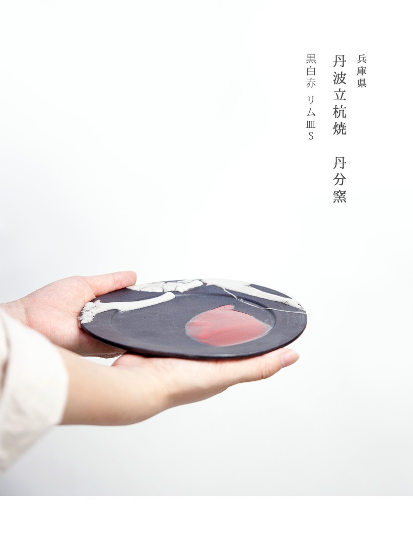 丹波焼 丹波立杭焼 丹文窯 黒白赤とばし リム皿S 取り皿 小皿 陶器